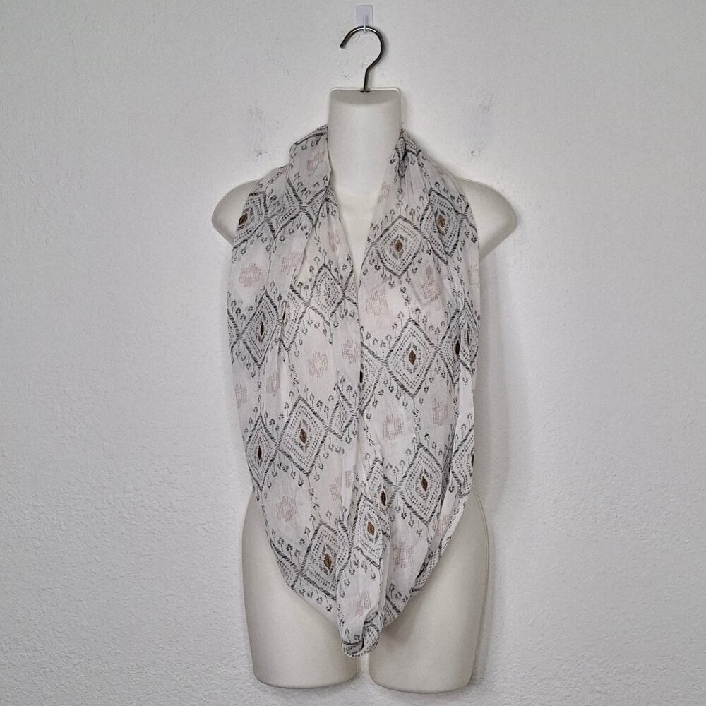 American Eagle 100% Cotton Loop Scarf Embroidered Boho Festival Neutral 29X24